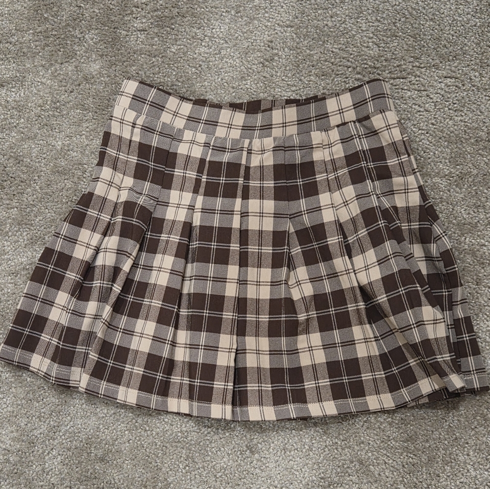 Full Tilt Brown and Cream Plaid Mini Skirt